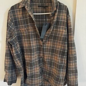 Jenni Kayne Brown and Gray Plaid Casual Shirt